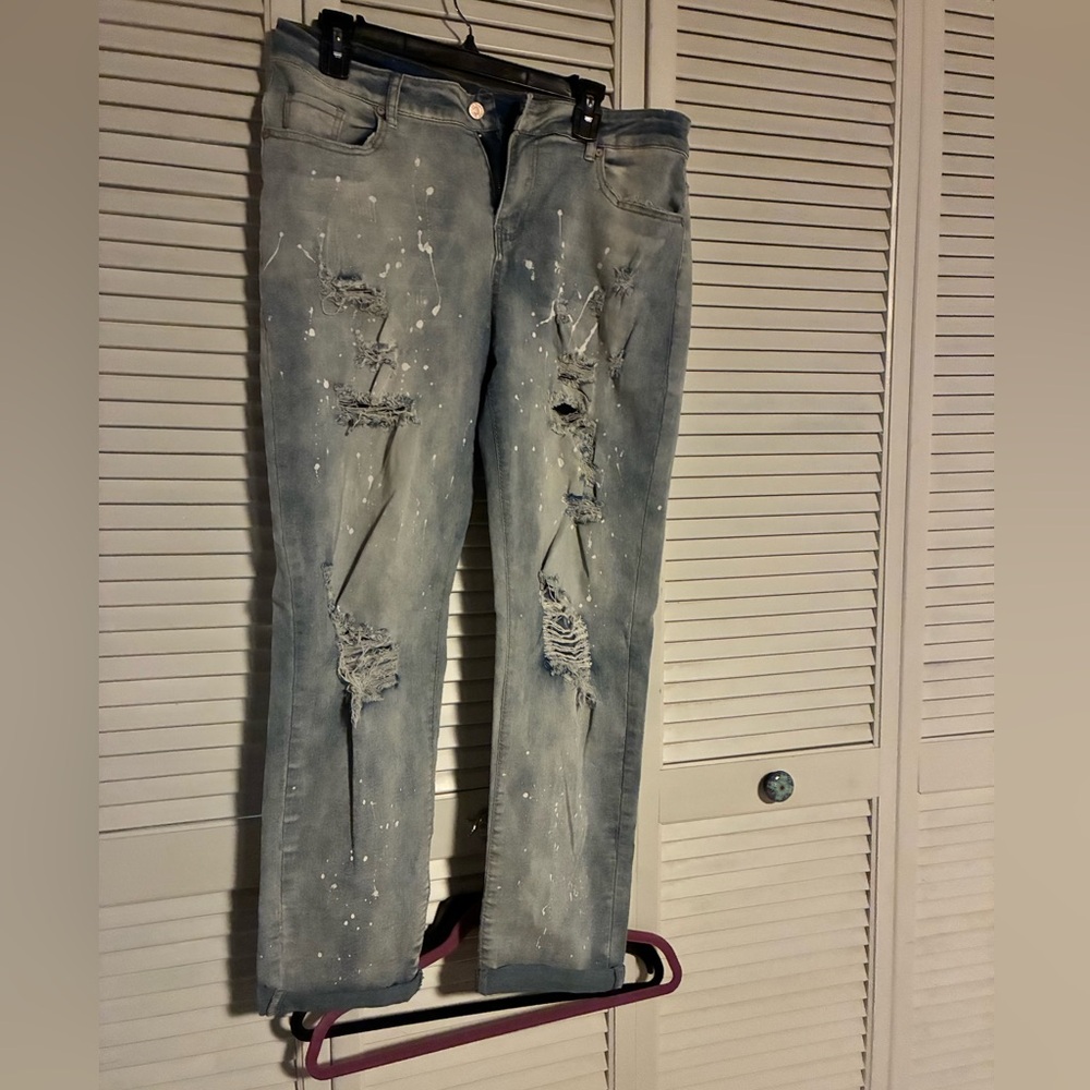 Trendy Distressed Gray Flare Jeans